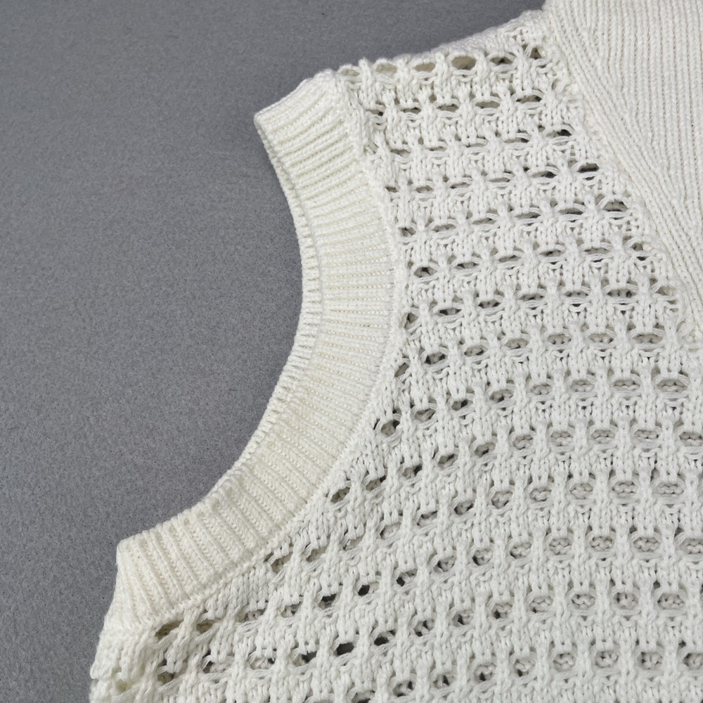 Simply Southern Womens XL Cream Open Knit Sweater Vest 1/4 Zip Sleeveless - Picture 4 of 13